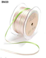 3/16 Inch Satin Reversible Stitched Edge – Pink/Green – BM20 – 100 Yards