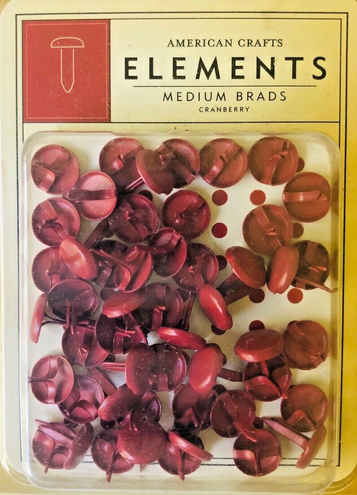 American Crafts Elements 50 Count Premium Med, Brads Cranberry Scrapbooking