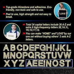 Eye-Catching Rhinestone Letter Stickers – 68 Pcs A-Z with Glitter Finish