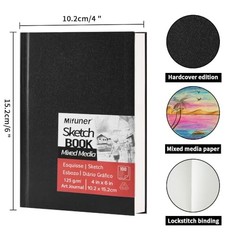 4×6″ Mixed Media Sketchbook for Drawing,Hardcover Mix Media Art 6x4in-Black