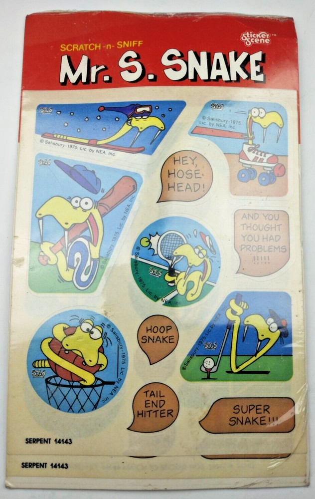 Rare 1984 Mr. S. Snake Serpent SCRATCH ‘N SNIFF 2-Sheet Scented Stickers Vintage
