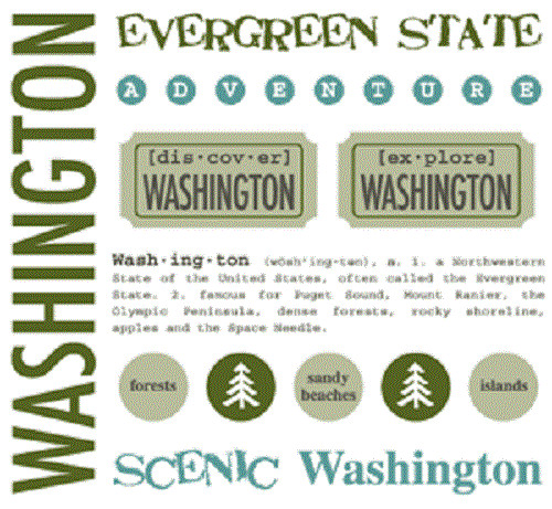 #45047 WASHINGTON Scrapbook Stickers USA State Travel Card Making
