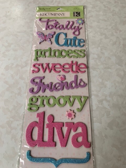 K&COMPANY CHIPBOARD ADHESIVE SPARKLY SWEET WORDS 12PCS