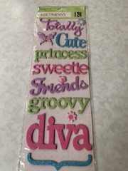 K&COMPANY CHIPBOARD ADHESIVE SPARKLY SWEET WORDS 12PCS