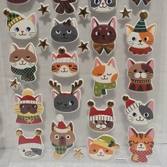Christmas Paper Crafts Puffy Stickers- Christmas Cats Kitten-lot Of 2