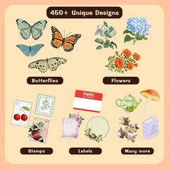 450+ Vintage Floral Journaling Stickers – Waterproof & Removable for DIY Art