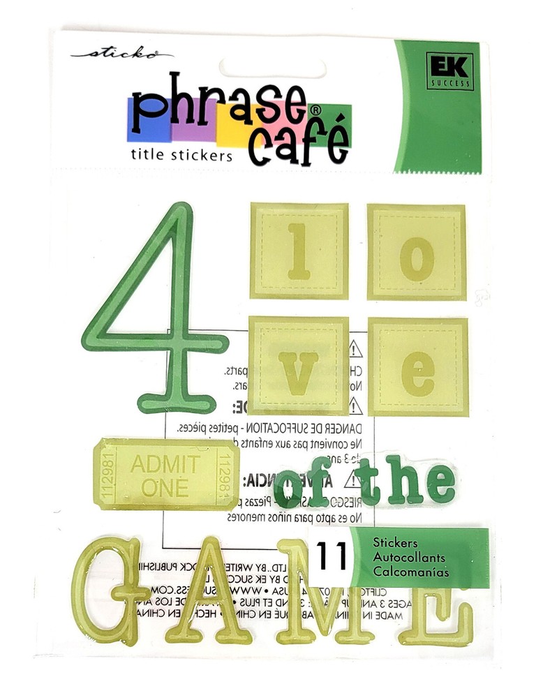 EK Success Sticko PHRASE CAFE Stickers LOVE OF THE GAME Sports Stickers