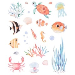 2 Sheets Sea Life Watercolor Creatures Ocean Scrapbook  Planner Crafts Supply