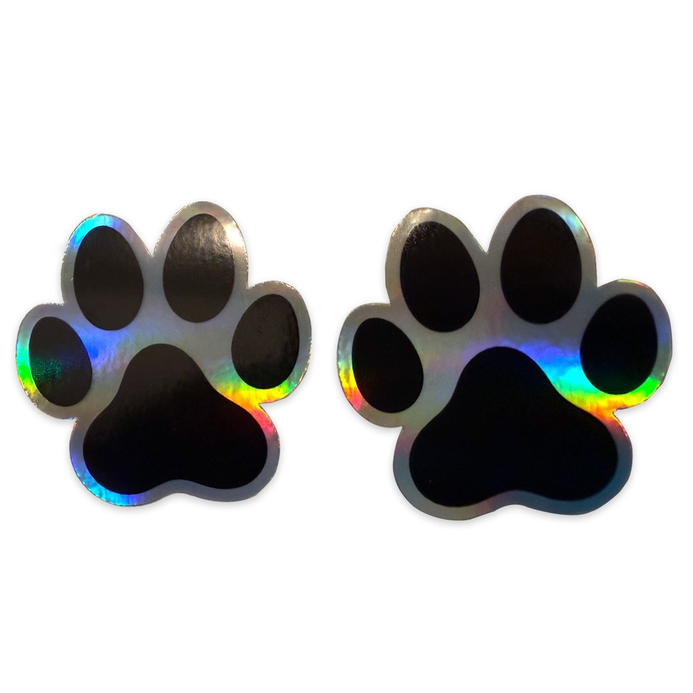 Paw Print Holographic Stickers 2 Pack 2×2 Inch Waterproof Vinypaw print stickers