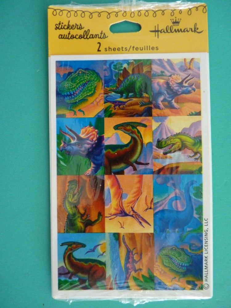 DINOSAUR Stickers (2) Sheets Hallmark Sealed Package 4.5″ x 3″