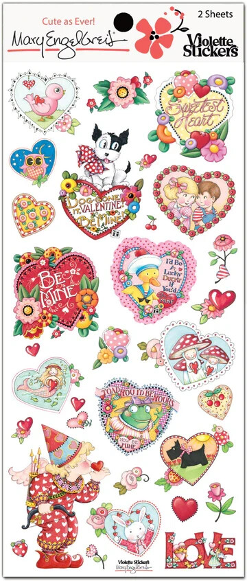 Mary Engelbreit Stickers 2 Sheets Whimsical Hearts Dogs Be Mine Sweetest Birds
