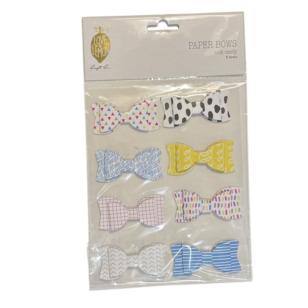 Love & Lemon Paper Bows 3D Stickers Embellishments Multicolor Patterns 8 Pc. New
