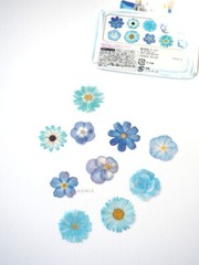 Q-Lia Japanese Gold Foil Flowers Stickers/Pack of 40/ Blue