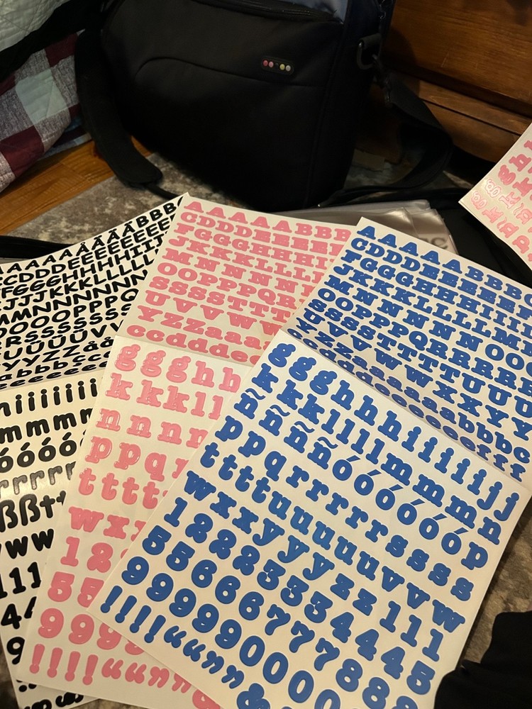 Lot of 3 Black Pink Blue Creative Memories ABC/123 Classic Lettering Stickers