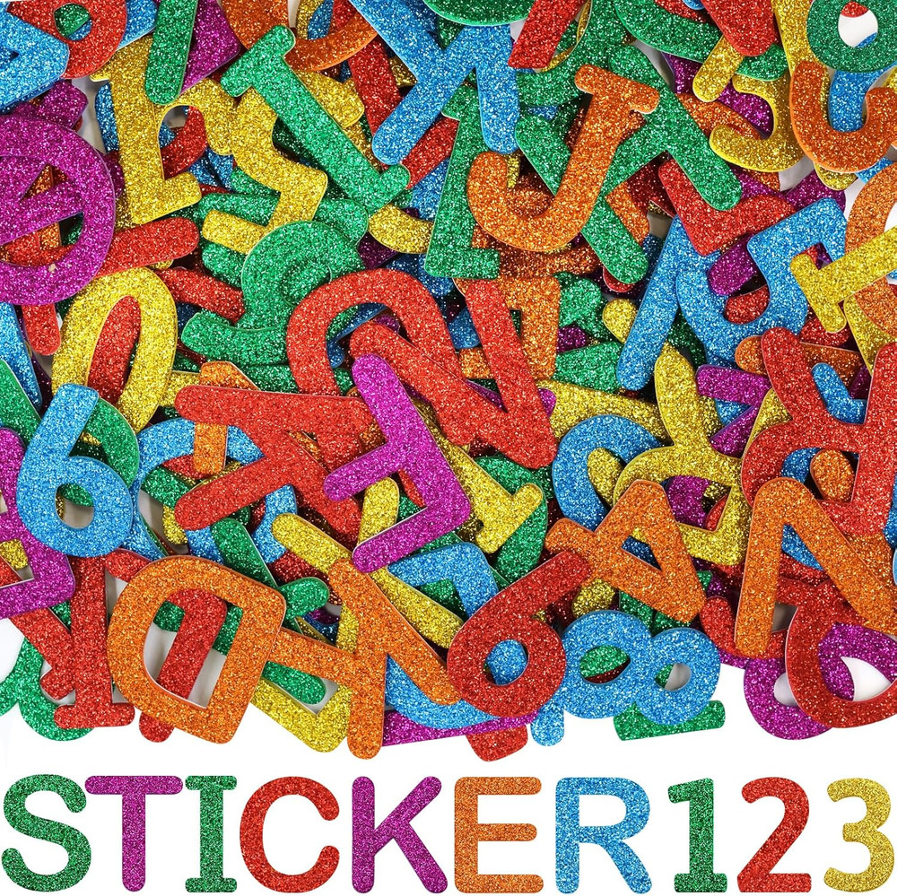 Fancy Land 216Pcs Glitter Foam Letter Number Stickers Self Adhesive Glitter Alph