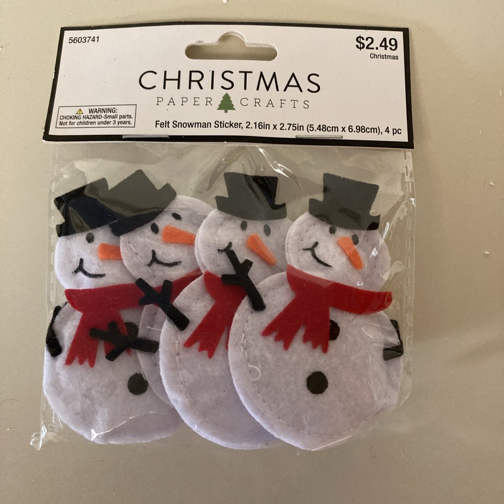 Christmas Paper Crafts Snowmen. Pack Of 4 Felt Snowman Stickers. New.