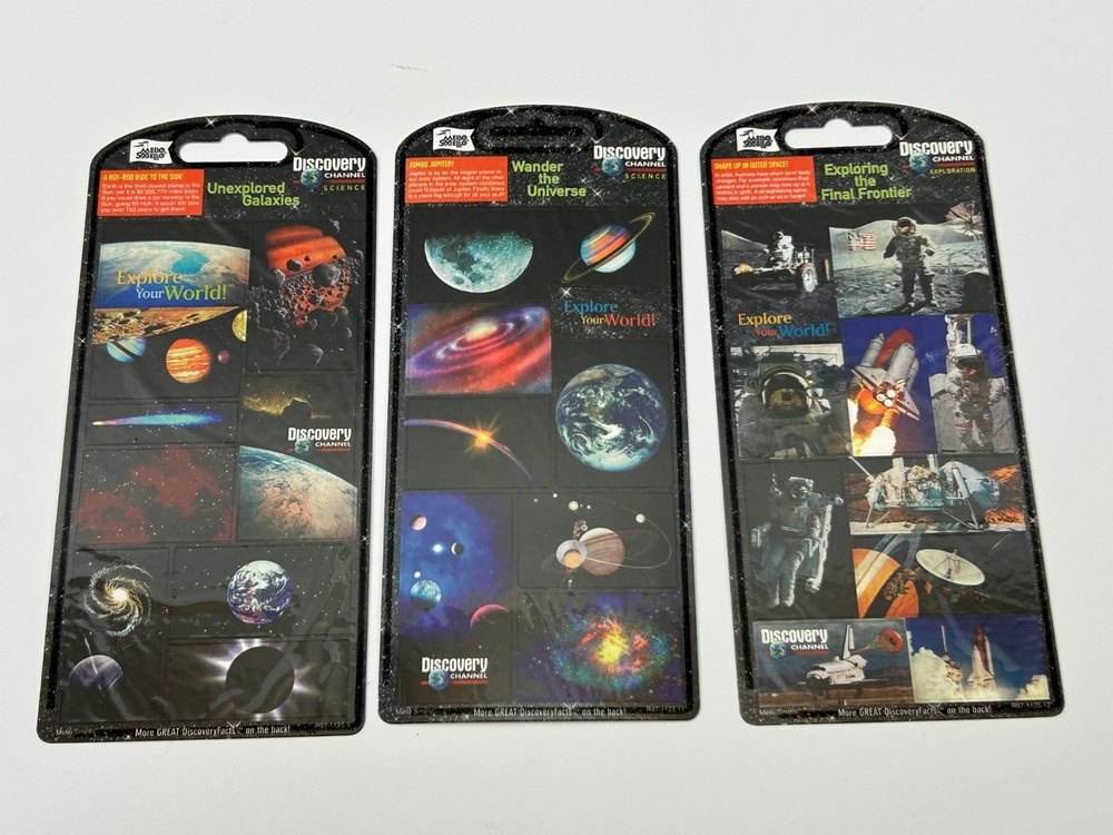 3 Space Exploration Discovery Channel Science Sticker Sheets Shuttle Planets NEW