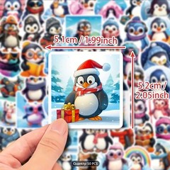 50pc CUTE PENGUIN Stickers-Christmas Fun For Everyone Laptop, Water-Bottle, Bike