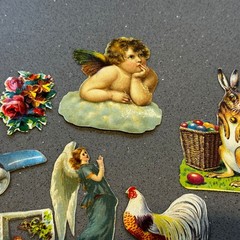 Vintage Airplane & Easter Die Cut Scrap Lot 15 Pc Rabbits Roosters Angels German