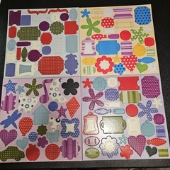 Lot: 28 Chip Board Die Cuts 12″ x 12″ Sheets 100’s Shapes, Tags, Alpha, Symbols