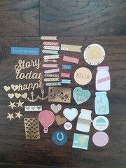 SCRAPBOOKING GOLD 49 Pcs ACCENT DIE CUTS MIXED LOT SENTIMENTS CARDMAKING PAPER