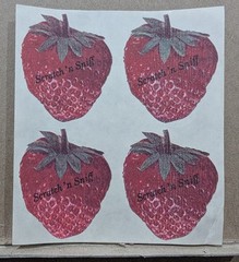 Vintage 3M Die Cut STRAWBERRY Scratch & Sniff Stickers Uncut Sheet of 4