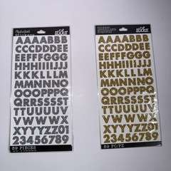 American Craft Thickers Sticko Alphabet Stickers Silver, Gold, Black Lot of 12