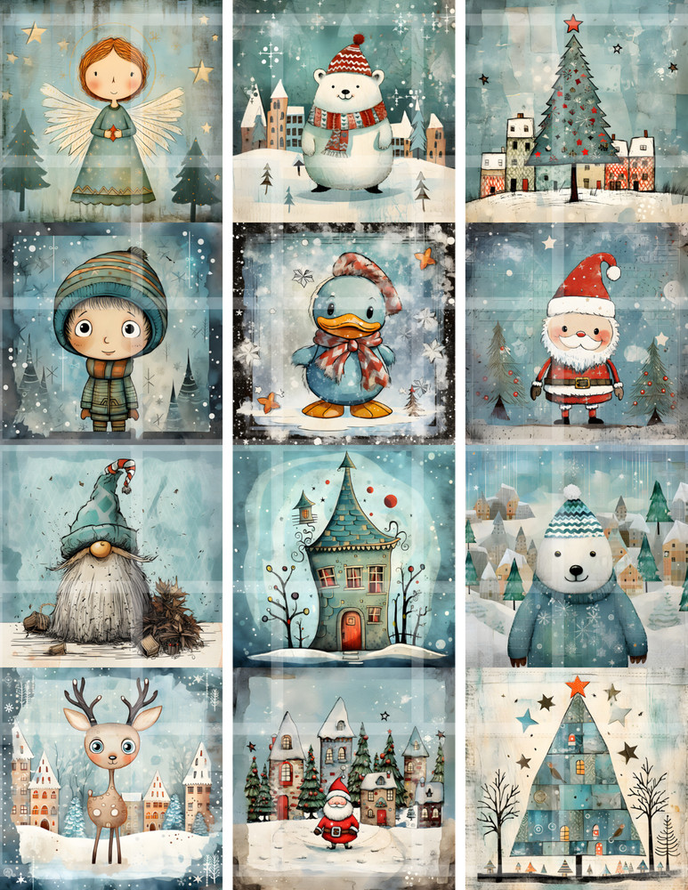 Cute Christmas Collage Sheet Supplies Scrapbook Junk Journal Card Toppers