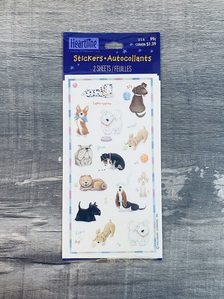 New Vintage Heartline Hallmark Puppy Dog Stickers