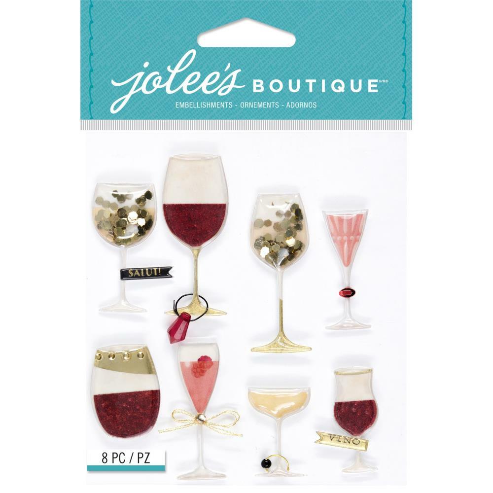 Crafts Jolee’s 3D Stickers Wine Shaker Glasses Vino Glass Rings Gold Red Pink