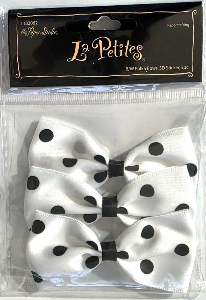 THE PAPER STUDIO La Petites BLACK & WHITE POLKA DOT BOW 3D Stickers – 3pcs