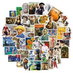 50pcs Famous Painting Vinyl Stickers, Artist Monet Van Gogh,002
