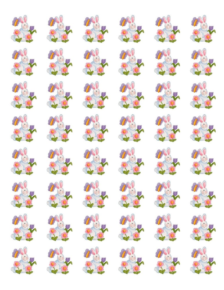 48 RABBIT FLOWERS ENVELOPE SEALS LABELS STICKERS 1.2″ ROUND