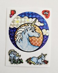 Vtg Unicorns Stickers Prism Night Sky Circle Vending baby hearts