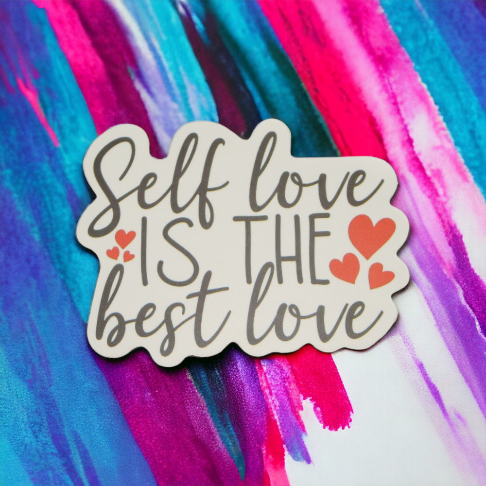 Self Love is the Best Love Black White Spell Out Hearts Care Saying Sticker