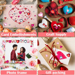 Heart Face Gems Stickers,516 Pcs Small Flatback Red Pink Heart Rhinestone Sticke