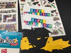 Graduation lot of 200+ Stickers and Die cuts in 3 hole plastic sleeve