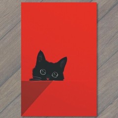 STICKER Black Cat Yellow Eyes Pet Red Background Painting Cute Fun Feline