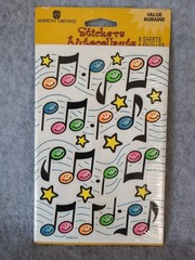 Vintage American Greetings Sticker Neom Color Music Notes Lot 2 Sheets NOS