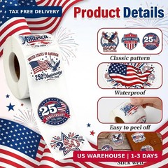 500Pcs Patriotic Stickers Roll 250th Anniversary USA Stickers Self Adhesive 4th