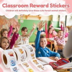 6000PCS Cute Animal Stickers for Kids, 12 Rolls Classroom Reward Stickers, 24 De