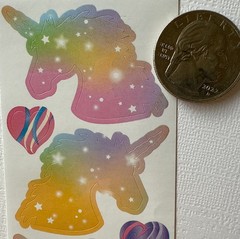 UNICORN W/STARS Stickers(9pc) Heart•Rainbow•Fantasy•Heart •Mystical•Card Making￼