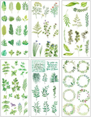 Plants Scrapbook Stickers,12 Sheets DIY Decorative Green Leaf Decals Stickers fo
