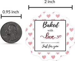 Baked with Love Stickers Roll | Scalloped Cut | Waterproof | 2 Inch | 300 Labels