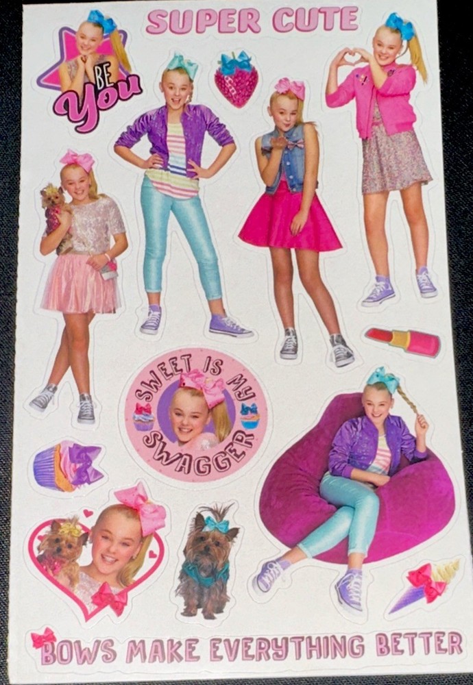 JOJO SIWA✨28✨STICKERS✨🎀💄🩷⭐️💜🐶🛍️✨6 1/2” X 4”✨BOTH SIDES✨BE YOU✨SUPER CUTE💫