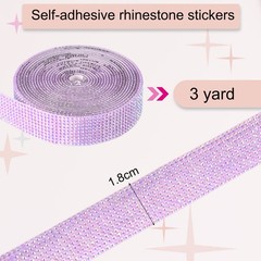 Self Adhesive Rhinestone Strips 3 Yards 0.7 Inch for Craft,Light Purple AB