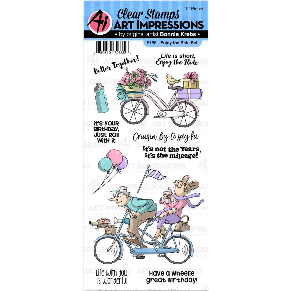 New ART IMPRESSIONS Rubber Stamp clear cling ENJOY THE RIDE free USA ship