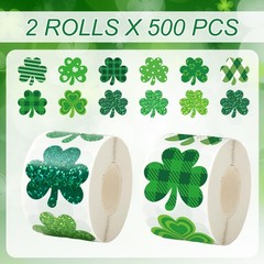 1000 Pcs St. Patrick’s Day Stickers Roll Green Laser Shamrock Lucky Clover Spa