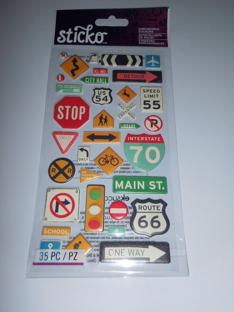 Scrapbooking Crafts Stickers Puffy Travel Icons Road Signs Rout 66 Stop Arrows