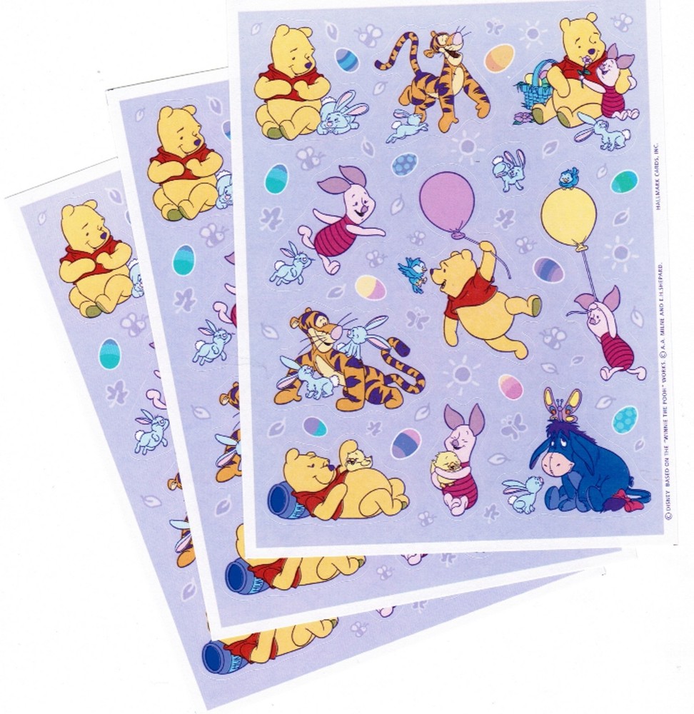 3 Sheets Disney Winnie the POOH Scrapbook Stickers! Easter Eggs Tigger Piglet